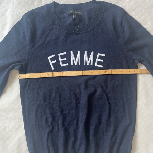 Banana Republic Femme Embroidered Cotton Navy Blue Crew Nec Sweater Top Pullover - Picture 4 of 7